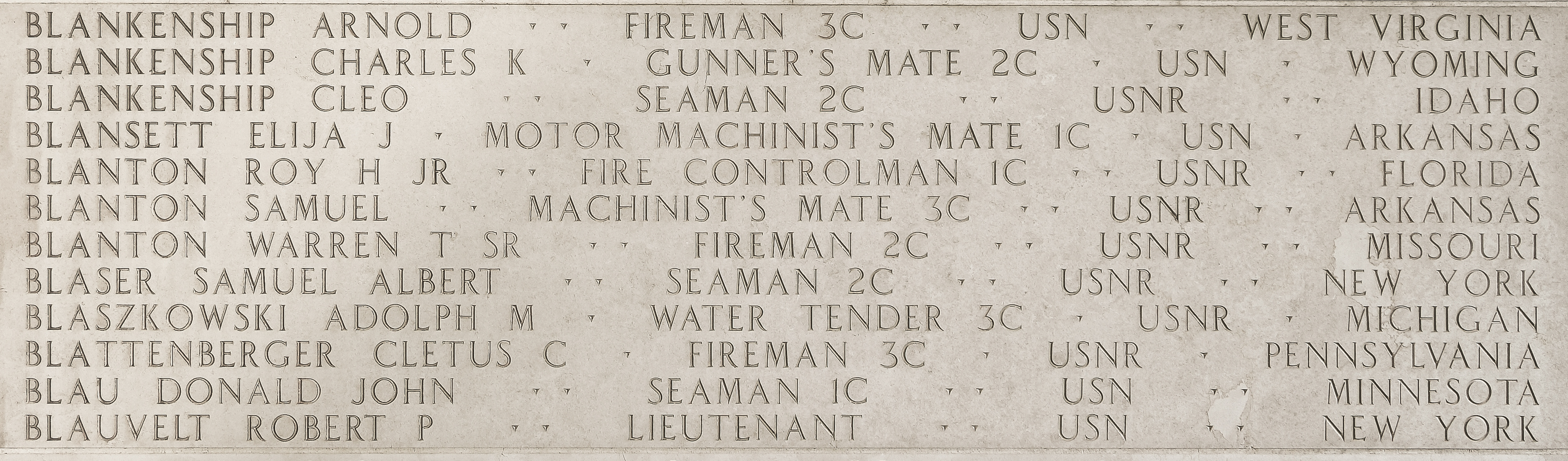 Arnold  Blankenship, Fireman Third Class